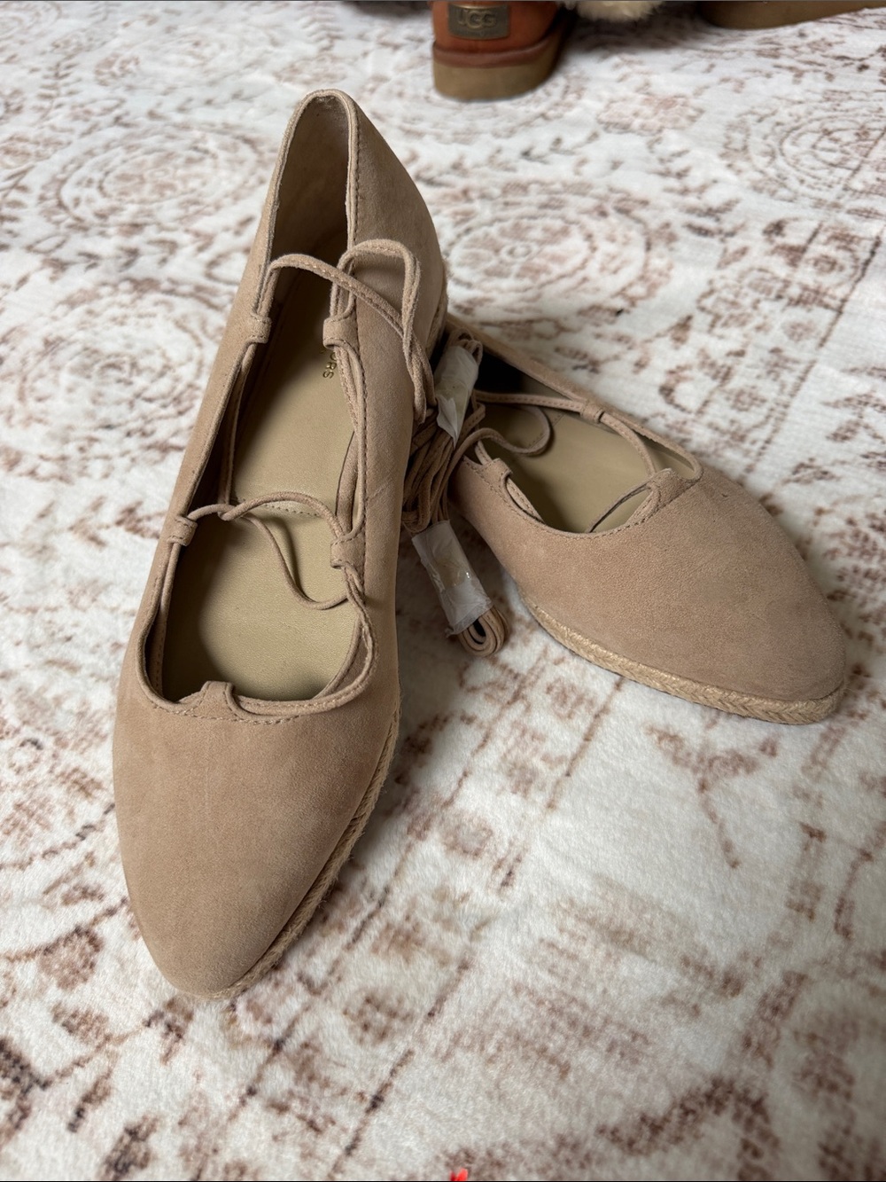Michael Kors Collection Beige Taupe Suede Lace-Up Flats
